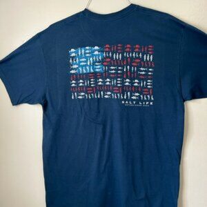 Salt Life Size L Fish Pride Pocket T-Shirt - Navy/Red/Blue/White - Cotton
